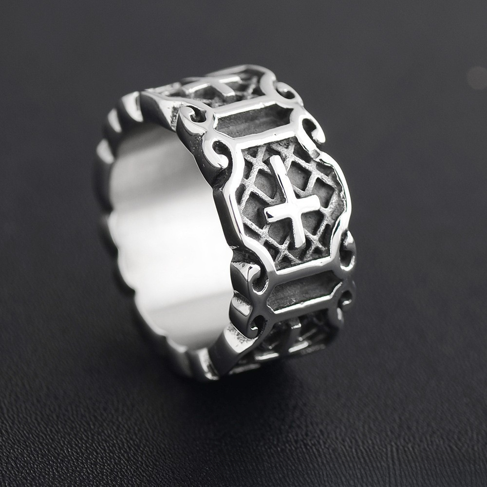 Vintage Cross Thai Silver Ring Men And Women Design Sense Niche Personality Punk High Street Opening Couple Ring
