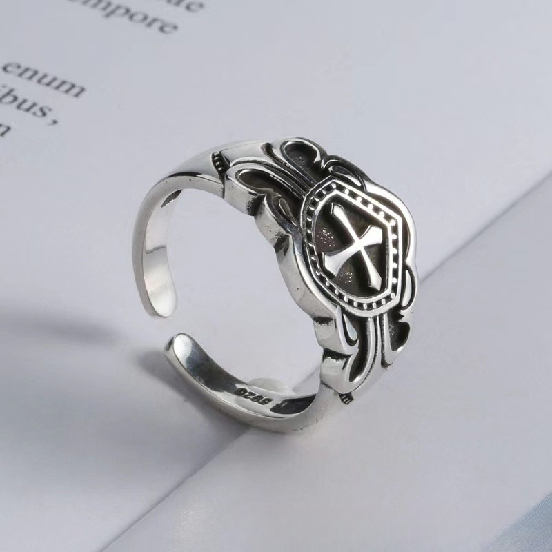 Vintage Cross Thai Silver Ring Men And Women Design Sense Niche Personality Punk High Street Opening Couple Ring