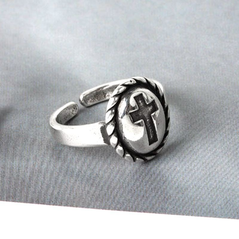 Vintage Cross Thai Silver Ring Men And Women Design Sense Niche Personality Punk High Street Opening Couple Ring