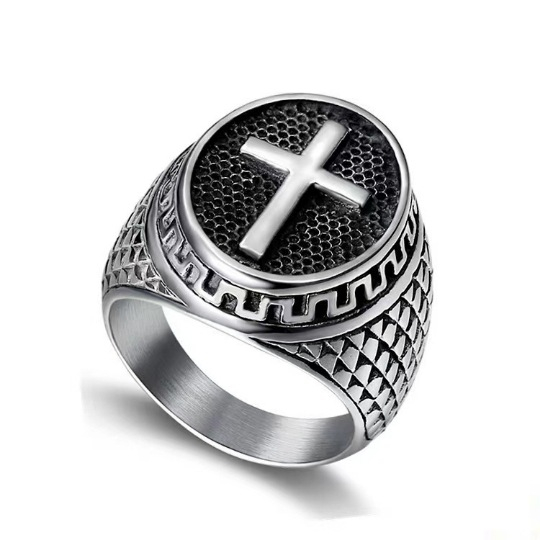Vintage Cross Thai Silver Ring Men And Women Design Sense Niche Personality Punk High Street Opening Couple Ring
