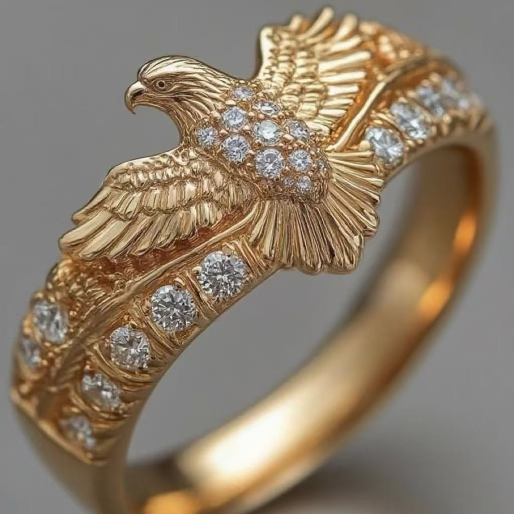 New Eagle Wings Golden Ring, Simple Animal Shape Men'S And Women'S Versatile Jewelry