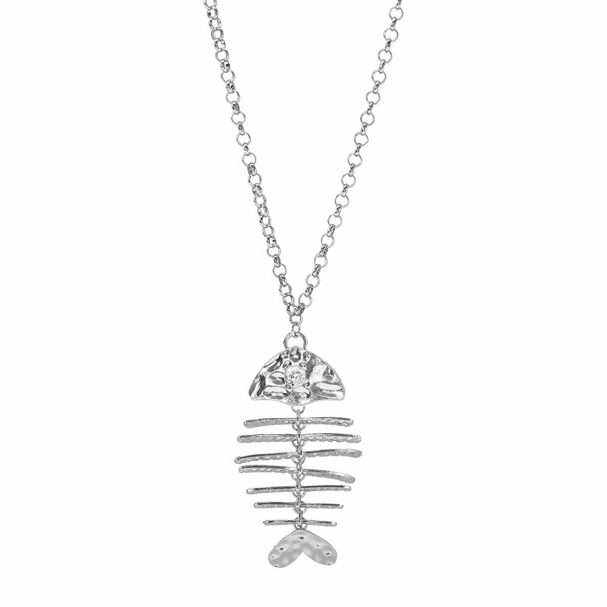 Fashion Design Fish Bone Pendant Long Necklace, Simple Personality Niche Small Fish Iron Chain Sweater Chain