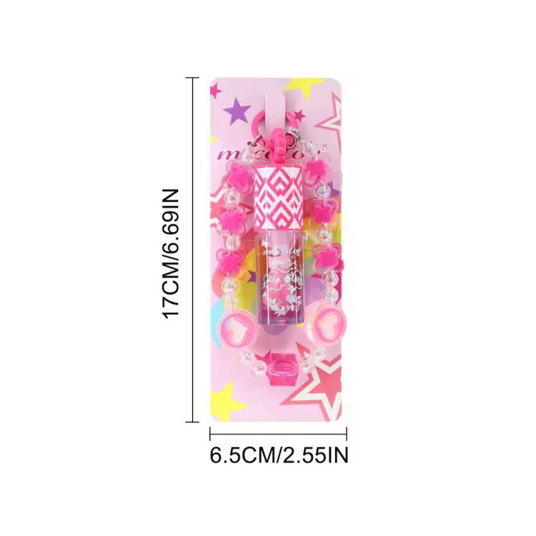 Phone charm with phone lanyard and a portable pendant lip gloss, Butterfly Heart Moisturizing Lip Oil, Cute Daily Warm-Tone Color-Changing Star Glitter Gel Lip Gloss, Portable Hanging Design.