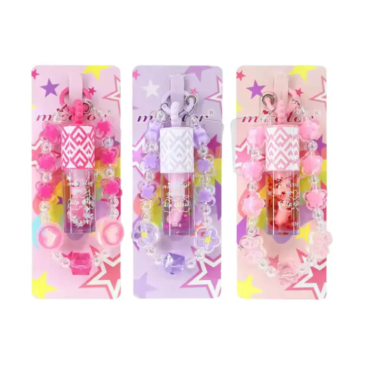 Phone charm with phone lanyard and a portable pendant lip gloss, Butterfly Heart Moisturizing Lip Oil, Cute Daily Warm-Tone Color-Changing Star Glitter Gel Lip Gloss, Portable Hanging Design.