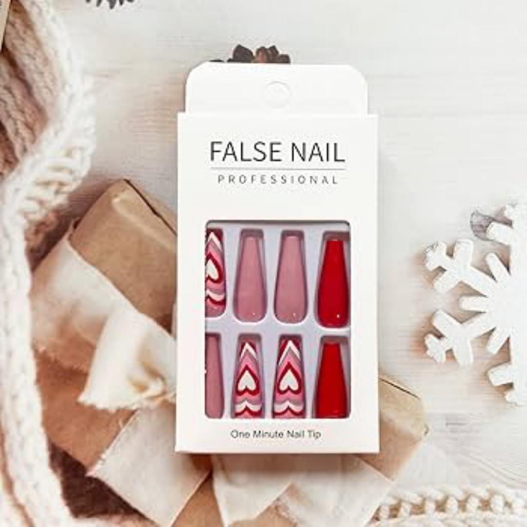 24 pcs Pattern Long & Short Luxury Press On Ballerina Nails Acrylic Stickons + Application Glue (1 Pack) Long Luxury Press On Ballerina Coffin Nails Acrylic Stickons Pressons False Faux Manicure Nails