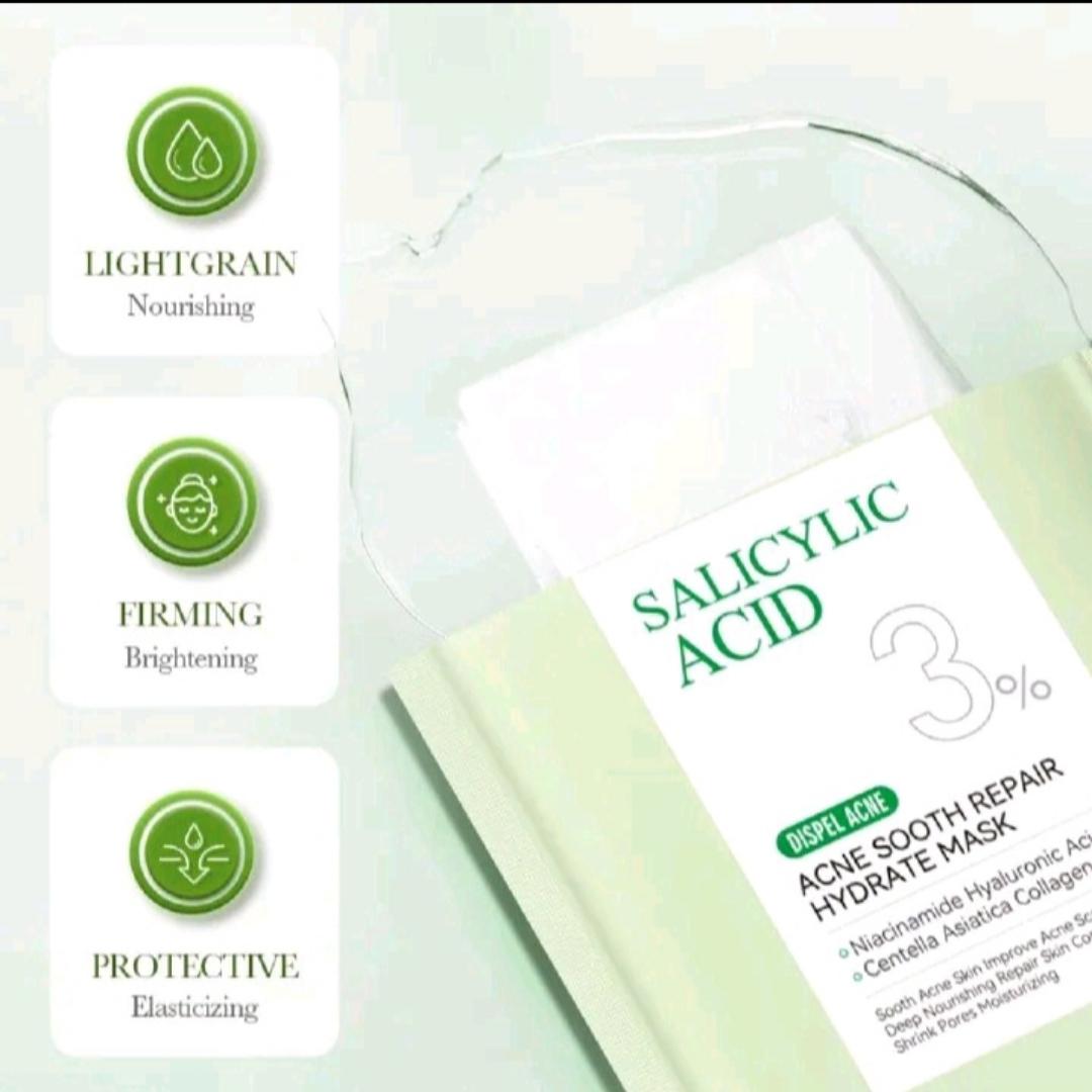 10 PIECES Sadoer Salicylic Acid Sheet Mask Pack Anti Acne Soothing Repair Hydrating Facial Mask Wholesale Price SADOER Acne Removing Control Soothing Repairing Moisturizing Face Mask