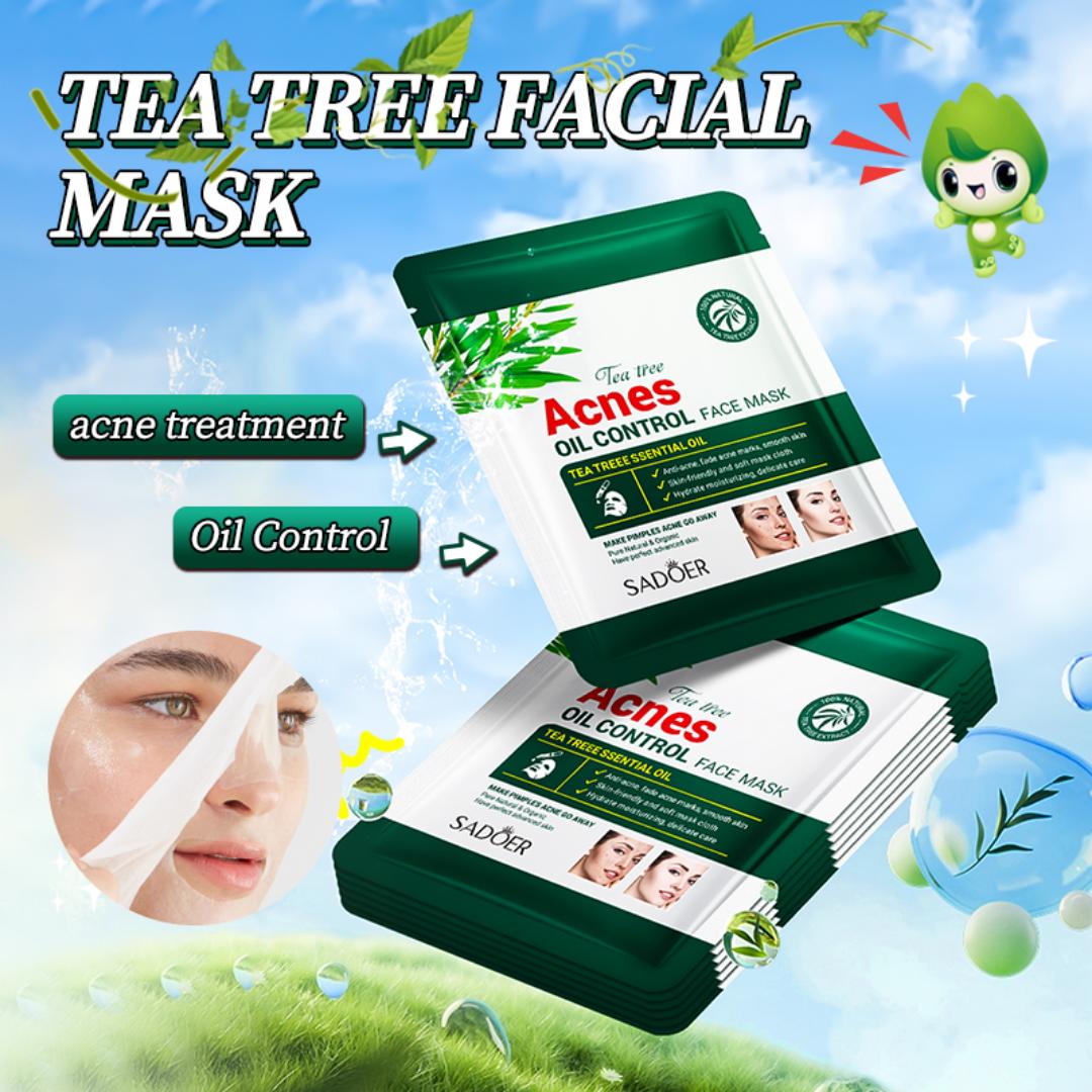 10 SADOER Tea Tree Acne Removing Facial Mask is a sheet mask designed to address acne and oily skin concerns.Formulated with tea tree essential oil,Natural antibacterial and anti-inflammatory.