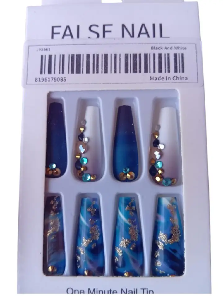 24 pcs Pattern Long & Short Luxury Press On Ballerina Nails Acrylic Stickons + Application Glue (1 Pack) Long Luxury Press On Ballerina Coffin Nails Acrylic Stickons Pressons False Faux Manicure Nails