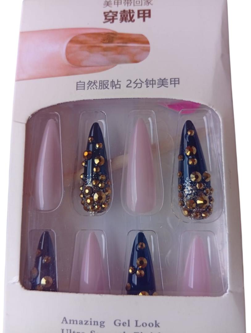 24 pcs Pattern Long & Short Luxury Press On Ballerina Nails Acrylic Stickons + Application Glue (1 Pack) Long Luxury Press On Ballerina Coffin Nails Acrylic Stickons Pressons False Faux Manicure Nails