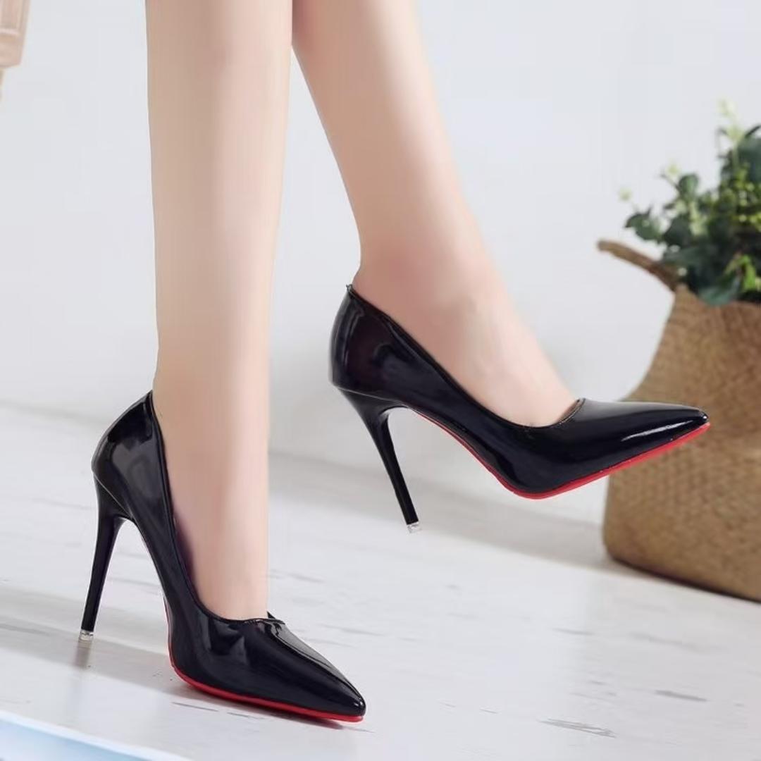 Red Bottom Heels 3-inch Elegant Gorgeous Closed Pointed Toe Slip-On Solid High Heels for Ladies Wedding Dress Shoes - Comfortable Stiletto Pumps FULLY RESTOCKED