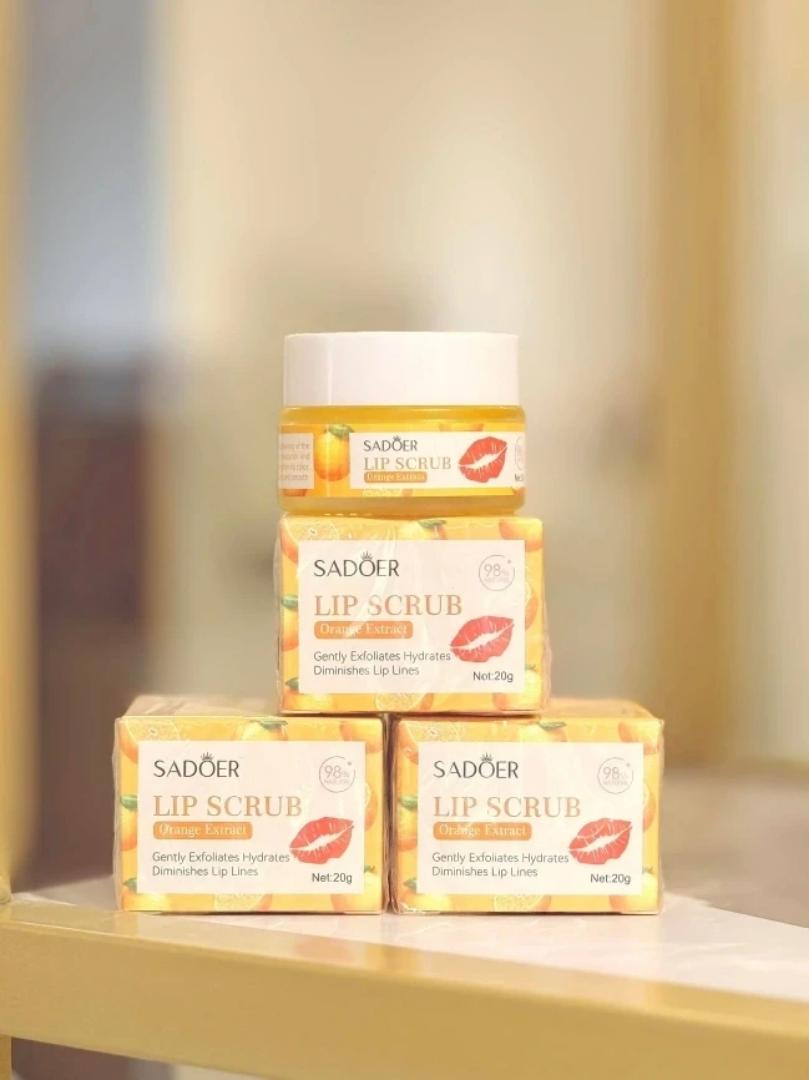 SADOER Orange Extract Gentle Exfoliating Lip Scrub and Lip Balm for Diminishing Fine Lines and Deep Hydrating Lip Mask