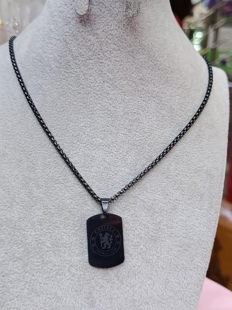 1 Pc Personalized Men's And Women's Stainless Steel Black and silver Top football Teams logo Necklace Titanium Steel Square  Pendant Necklace