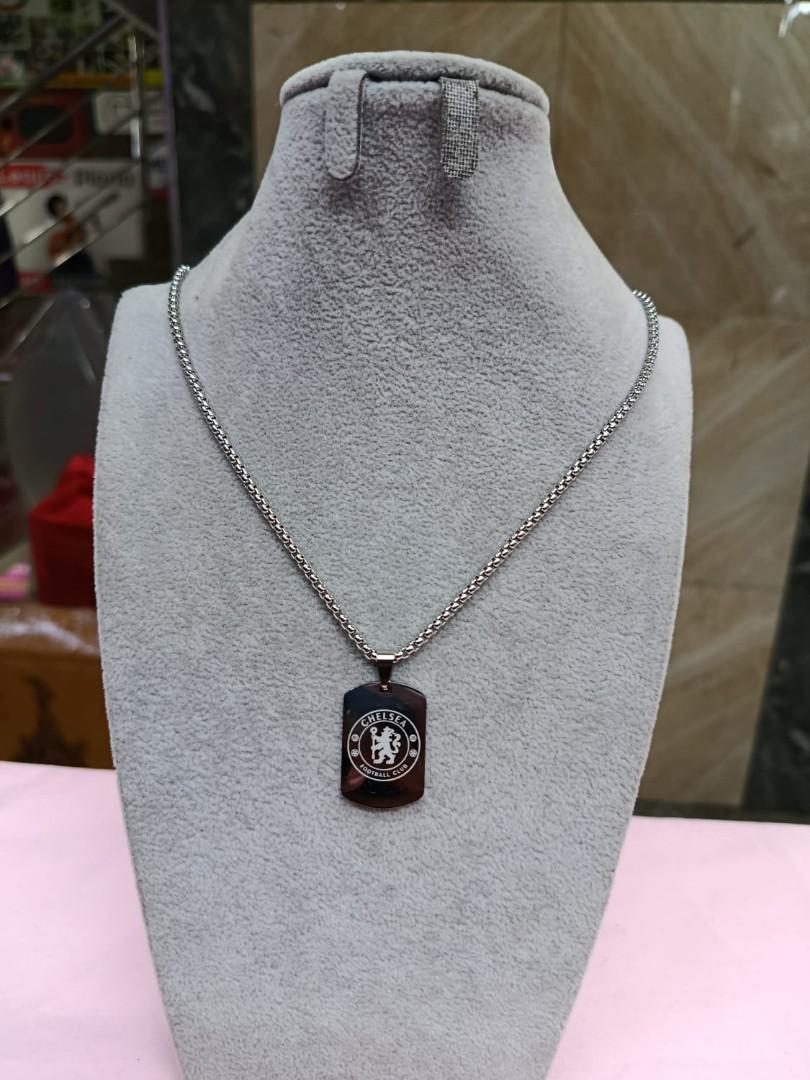 1 Pc Personalized Men's And Women's Stainless Steel Black and silver Top football Teams logo Necklace Titanium Steel Square  Pendant Necklace