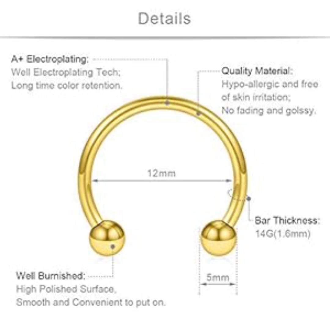 Fashion Horseshoe Nose Ring Septum Ring 316L Piercing Jewelry Nose Ring 8mm