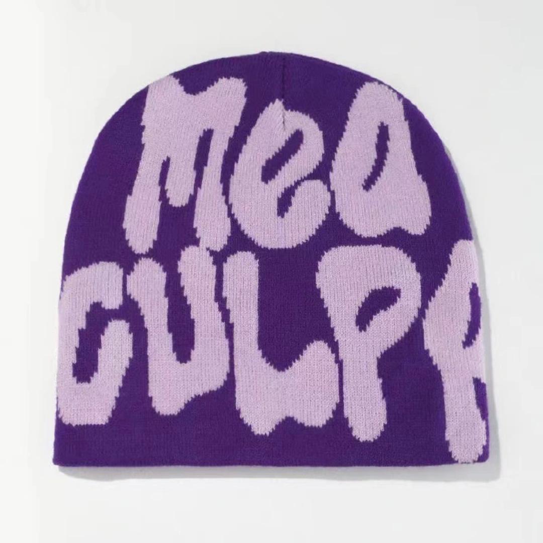 MEA CULPA BEANIE Unisex Foldable Warm Beanie Trend Letter Jacquard Knit Hat Berets 100% Acrylic Warm Knitted Cap