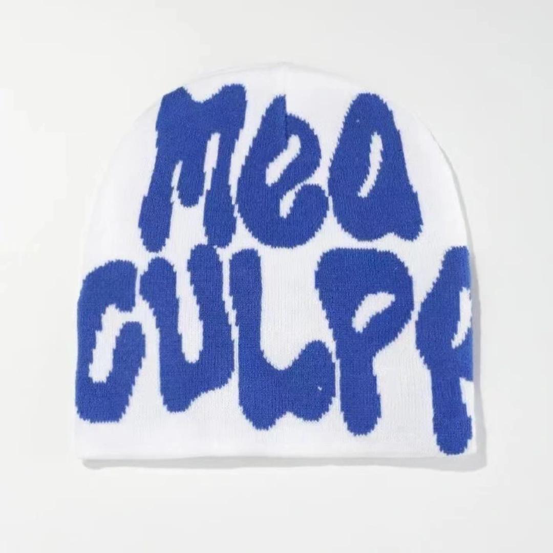 MEA CULPA BEANIE Unisex Foldable Warm Beanie Trend Letter Jacquard Knit Hat Berets 100% Acrylic Warm Knitted Cap