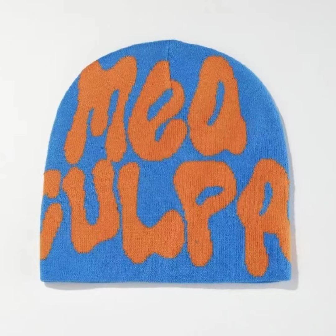 MEA CULPA BEANIE Unisex Foldable Warm Beanie Trend Letter Jacquard Knit Hat Berets 100% Acrylic Warm Knitted Cap