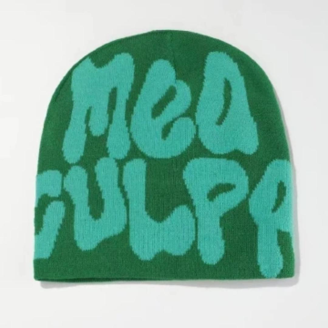 MEA CULPA BEANIE Unisex Foldable Warm Beanie Trend Letter Jacquard Knit Hat Berets 100% Acrylic Warm Knitted Cap