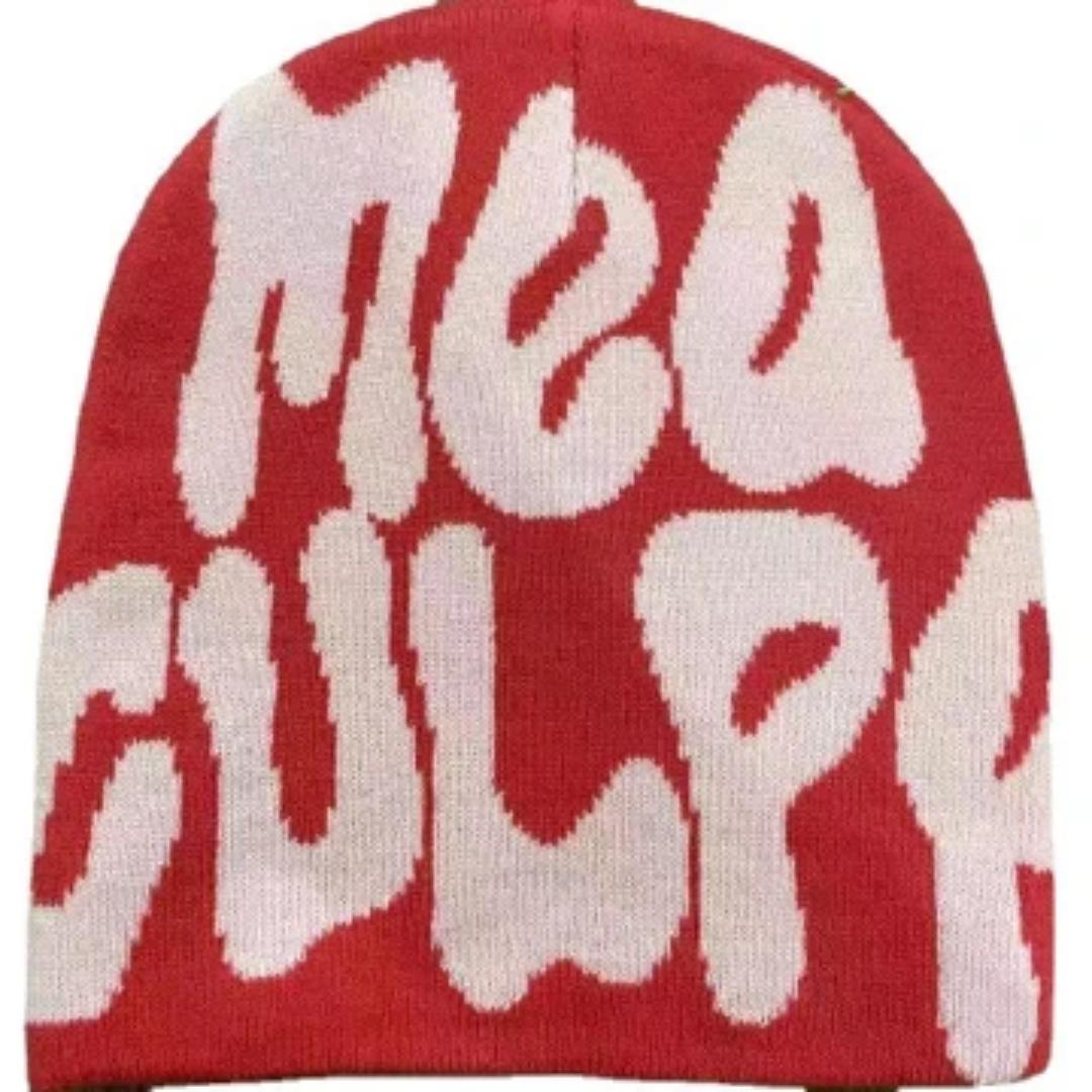 MEA CULPA BEANIE Unisex Foldable Warm Beanie Trend Letter Jacquard Knit Hat Berets 100% Acrylic Warm Knitted Cap