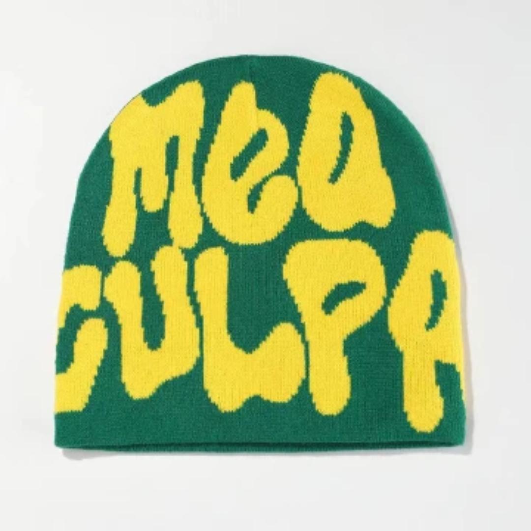 MEA CULPA BEANIE Unisex Foldable Warm Beanie Trend Letter Jacquard Knit Hat Berets 100% Acrylic Warm Knitted Cap