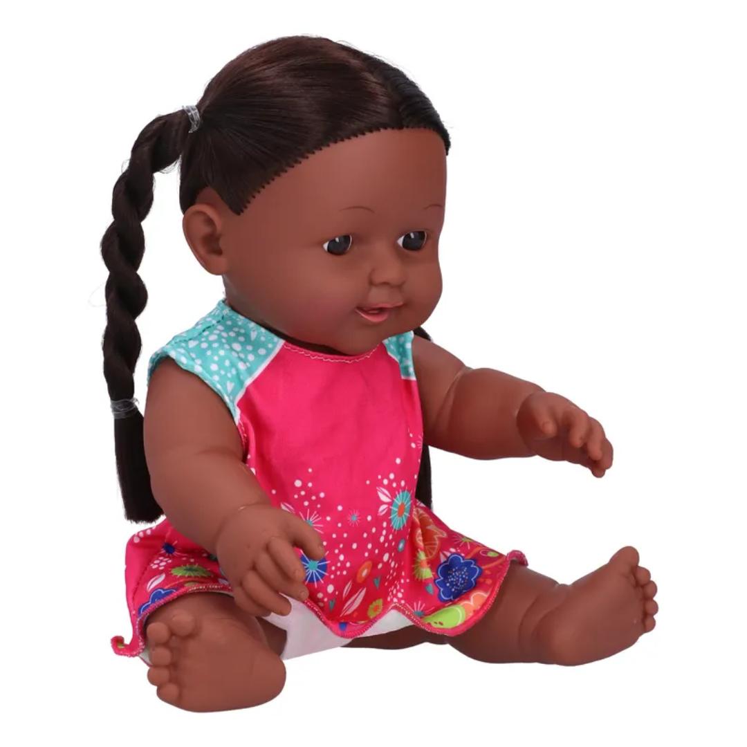 African Girl Doll Exquisite Black Lifelike Chidren Cute Kid 30cm African Toy Doll – Beautiful Brown Skin Baby Doll with Traditional Outfit