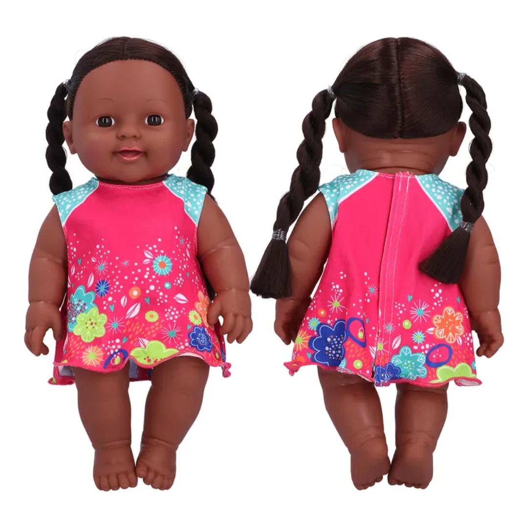African Girl Doll Exquisite Black Lifelike Chidren Cute Kid 30cm African Toy Doll – Beautiful Brown Skin Baby Doll with Traditional Outfit