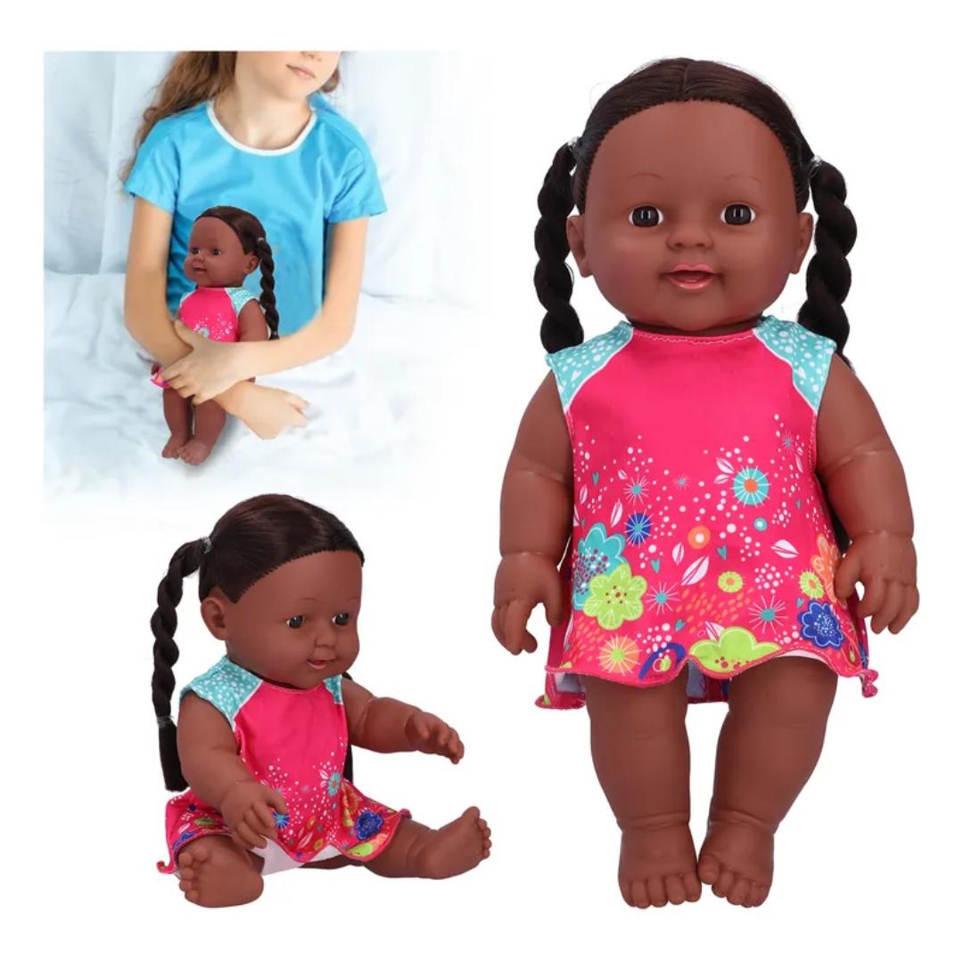 African Girl Doll Exquisite Black Lifelike Chidren Cute Kid 30cm African Toy Doll – Beautiful Brown Skin Baby Doll with Traditional Outfit