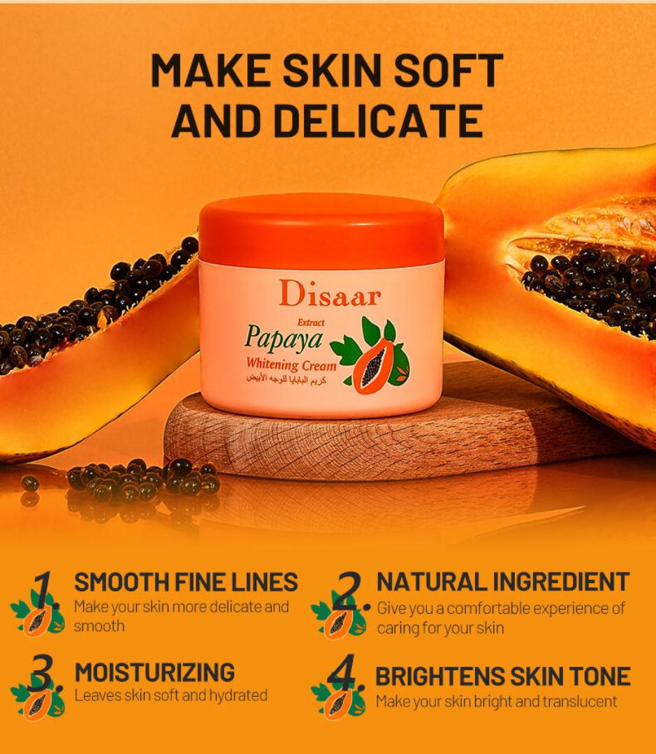 Introducing the Dissar Papaya Skin Care Product, infused with nourishing Vitamin E! This new face whitening cream is designed for daily use, helping you achieve a radiant and rejuvenated complexion.