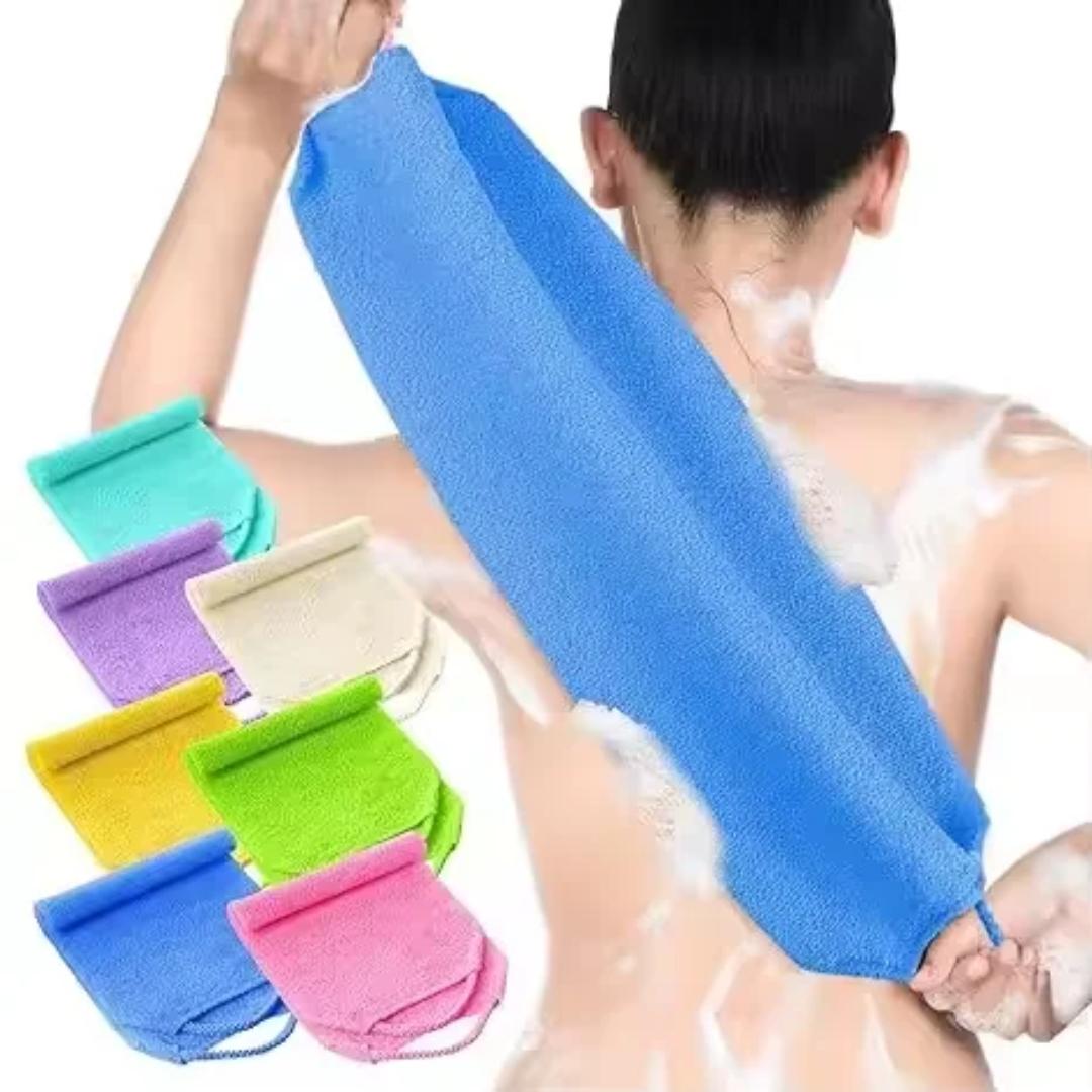Hot Selling Long Nylon Polyester Bath Towel Body Scrubber Washcloth with Strong Back Pulling Long Strip for Body Exfoliating