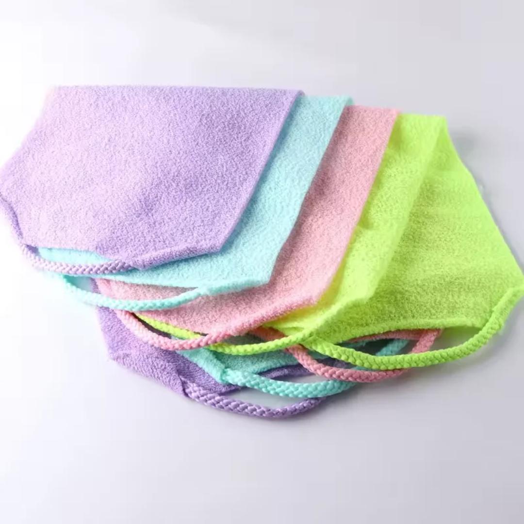 Hot Selling Long Nylon Polyester Bath Towel Body Scrubber Washcloth with Strong Back Pulling Long Strip for Body Exfoliating