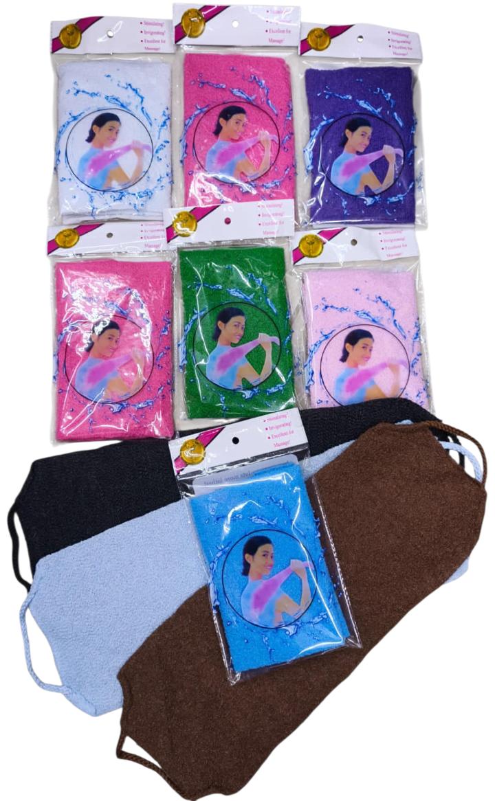 Hot Selling Long Nylon Polyester Bath Towel Body Scrubber Washcloth with Strong Back Pulling Long Strip for Body Exfoliating