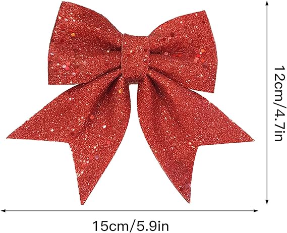 Christmas Bows, Wreaths Bows, Christmas Tree Glitter Bow, Gold Silver Red Xmas Decorative Bows for Christmas Party Wedding Decoration, 5.9 x 4.7 Inches