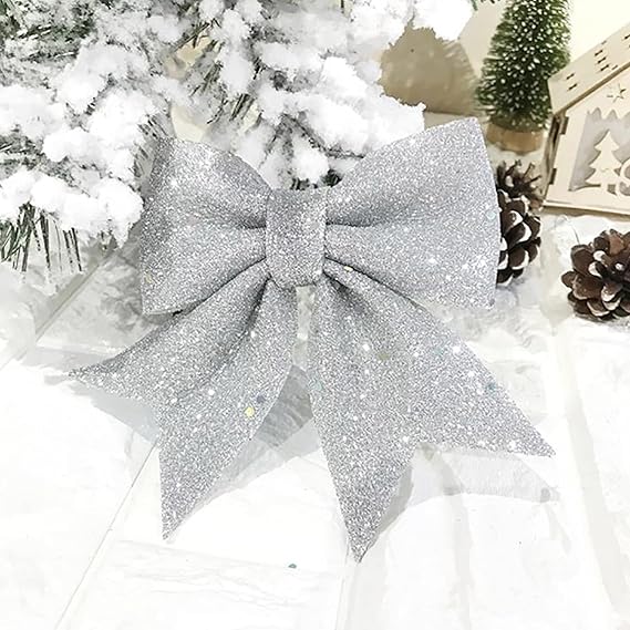 Christmas Bows, Wreaths Bows, Christmas Tree Glitter Bow, Gold Silver Red Xmas Decorative Bows for Christmas Party Wedding Decoration, 5.9 x 4.7 Inches