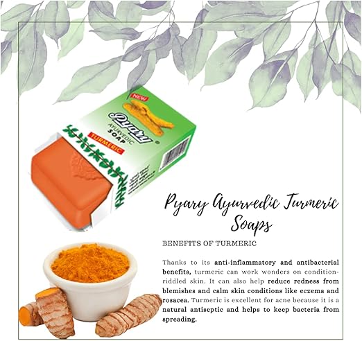 Pyary Ayurvedic Turmeric Soap is a natural and herbal soap made from pure coconut oil and enriched with the goodness of turmeric. This unique soap is formulated to provide deep cleansing