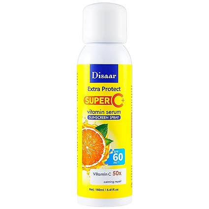 DISAAR BEAUTY SPF 60 PA+++ Vitamin C Serum Sunscreen Spray Calming Repair UVA/UVB Extra Protect Hydrates Orange Extract 160ml / 5.41fl.oz