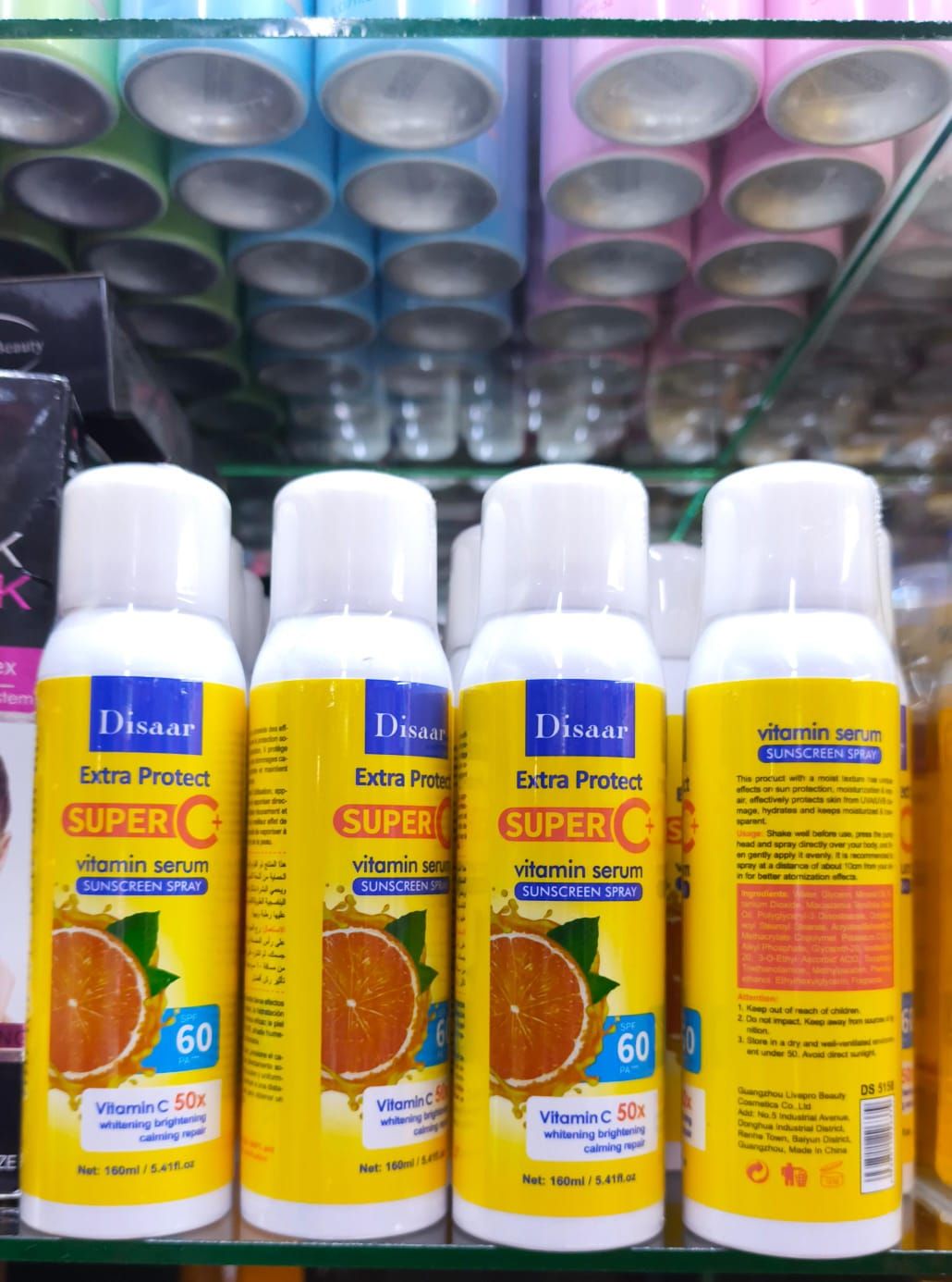 DISAAR BEAUTY SPF 60 PA+++ Vitamin C Serum Sunscreen Spray Calming Repair UVA/UVB Extra Protect Hydrates Orange Extract 160ml / 5.41fl.oz
