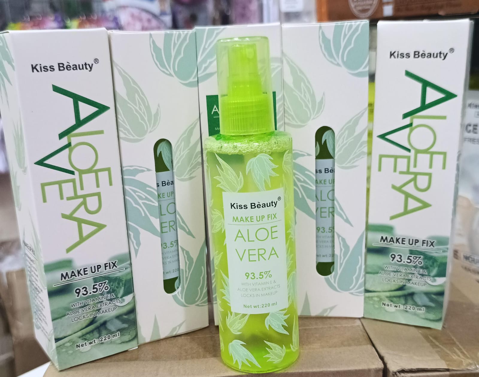 Achieve long-lasting makeup perfection with Kiss Beauty BB Aloe Vera Makeup Fix Spray. This 220 ml formula sets your makeup while hydrating your skin with aloe vera. Elevate your beauty routine.