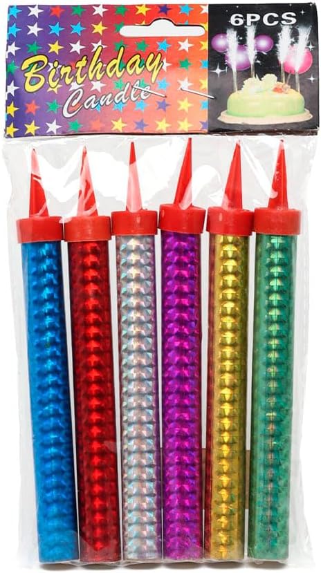 6 Pcs Colorful Sparkling Candles with Holders, Party and Birthday Candles, Fountain Candles for Birthday Cakes, Suitable for All Occasions and Celebrations, (20cm) Multi-Color.