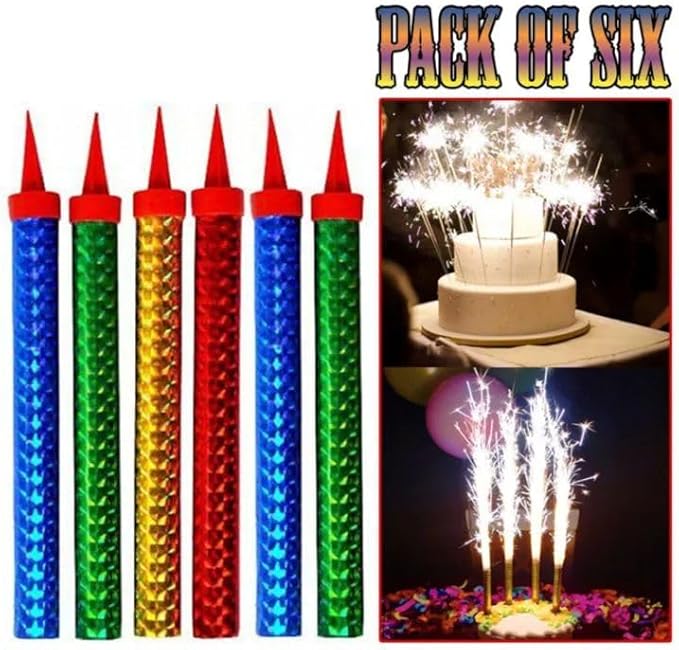 6 Pcs Colorful Sparkling Candles with Holders, Party and Birthday Candles, Fountain Candles for Birthday Cakes, Suitable for All Occasions and Celebrations, (20cm) Multi-Color.