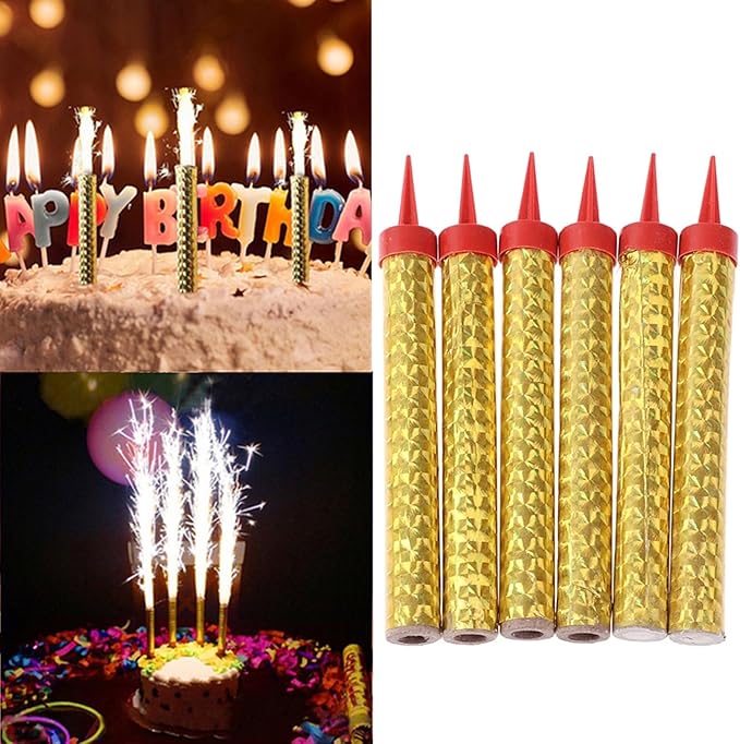 6 Pcs Colorful Sparkling Candles with Holders, Party and Birthday Candles, Fountain Candles for Birthday Cakes, Suitable for All Occasions and Celebrations, (20cm) Multi-Color.