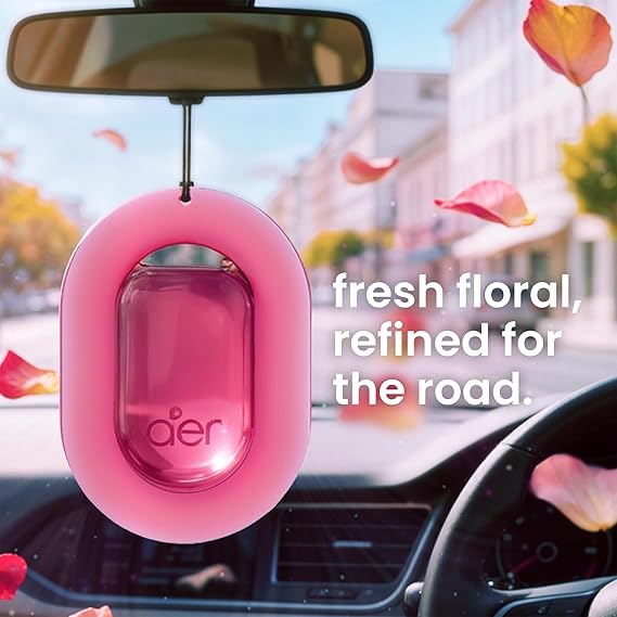 Aer O – Hanging Car Air Freshener – Rose Blossom, Cool Aqua, Musk After Smoke & Value Pack of 3 (22.5g) | Gel Lasts Up to 30 Days | Car Accessories