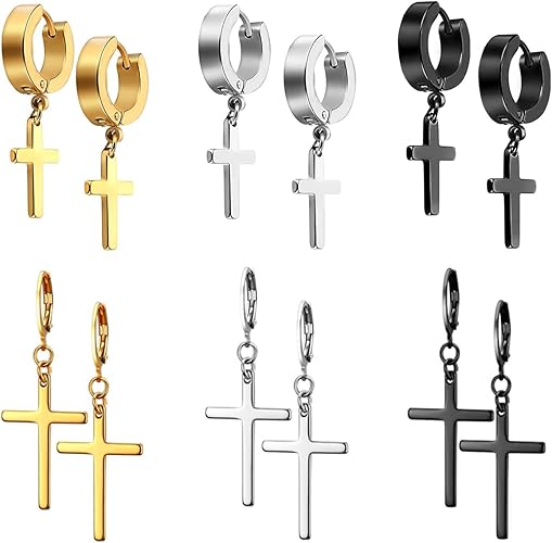 Discover our stunning Stainless Steel Cross Earrings Set, designed for both men and women. These elegant dangle hinged earrings combine style and comfort, making them a perfect addition to any outfit!