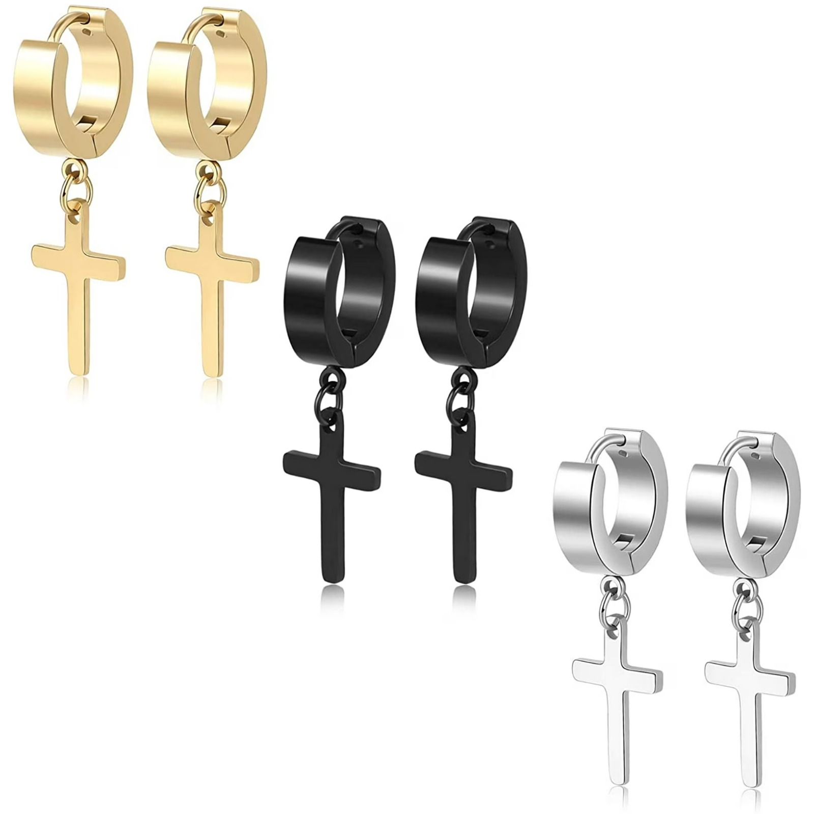 Discover our stunning Stainless Steel Cross Earrings Set, designed for both men and women. These elegant dangle hinged earrings combine style and comfort, making them a perfect addition to any outfit!