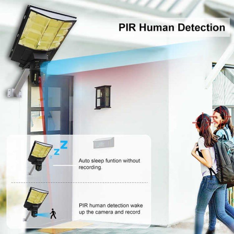 Solar Street Light with V380 4G (simcard)10X Dual-lens Monitoring HD Camera, Memory:128GB SD Card