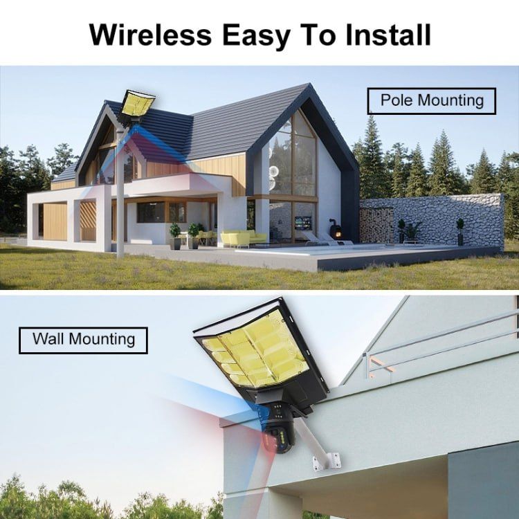 Solar Street Light with V380 4G (simcard)10X Dual-lens Monitoring HD Camera, Memory:128GB SD Card