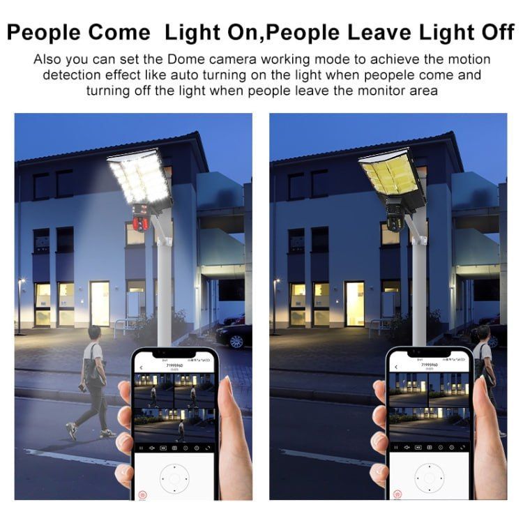 Solar Street Light with V380 4G (simcard)10X Dual-lens Monitoring HD Camera, Memory:128GB SD Card