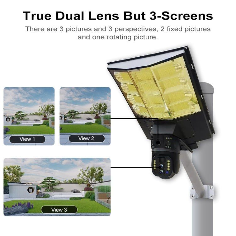 Solar Street Light with V380 4G (simcard)10X Dual-lens Monitoring HD Camera, Memory:128GB SD Card