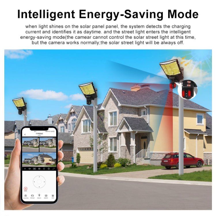 Solar Street Light with V380 4G (simcard)10X Dual-lens Monitoring HD Camera, Memory:128GB SD Card