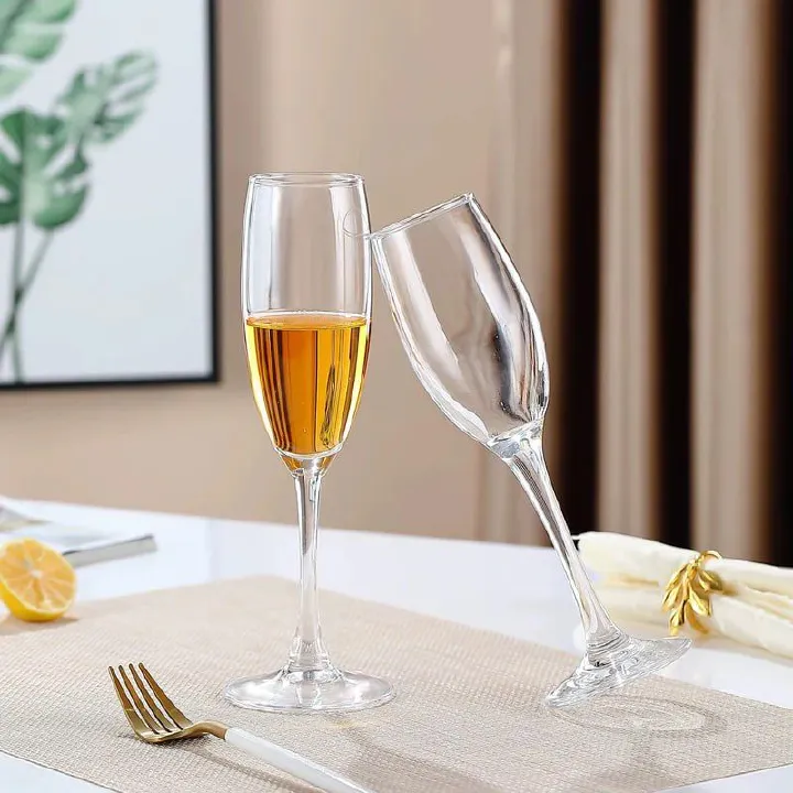 Classic Champagne Glasses Set of 6, 6oz Glass Champagne Flutes, Stemmed Champagne Flutes, Sparkling Wine Glass for Party, Wedding and Home - Clear