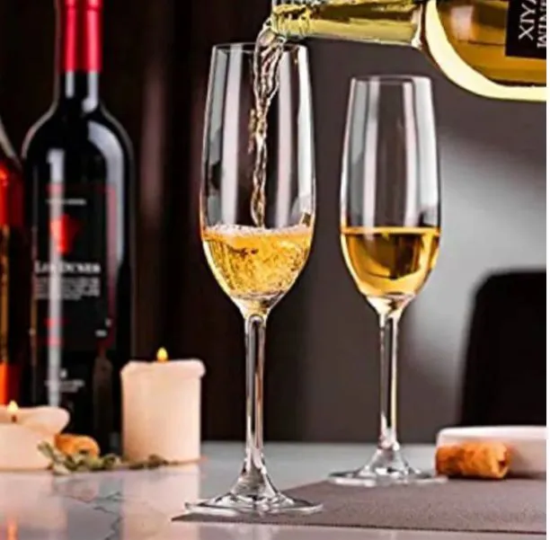 Classic Champagne Glasses Set of 6, 6oz Glass Champagne Flutes, Stemmed Champagne Flutes, Sparkling Wine Glass for Party, Wedding and Home - Clear